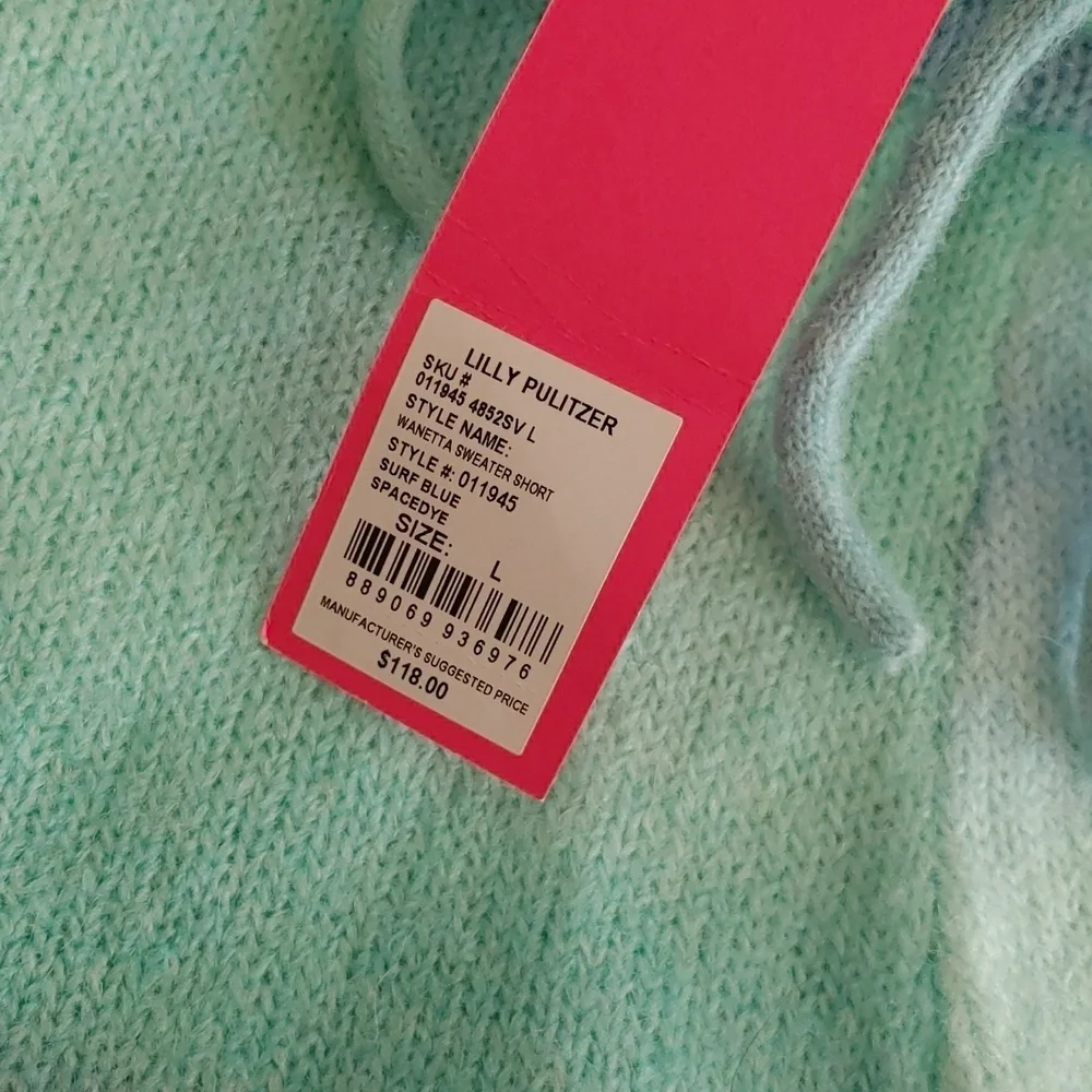 Lilly Pulitzer Wanetta Surf Blue Space Dye Sweater Shorts Size L (1366)